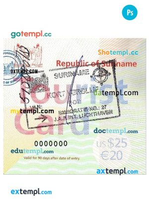 SURINAME tourist card PSD template, with fonts