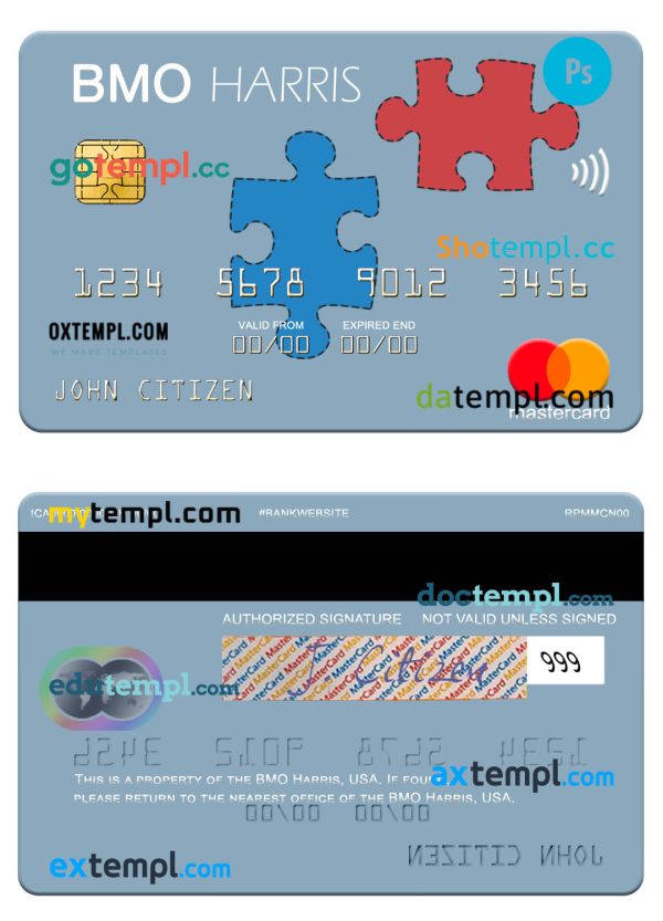 USA BMO Harris Bank mastercard template in PSD format
