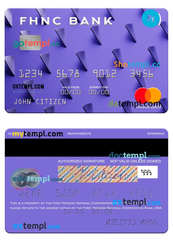 USA First Horizon National Corporation Bank mastercard template in PSD format
