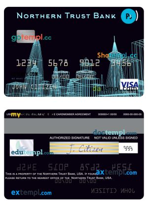 USA Northern Trust Bank visa card template in PSD format