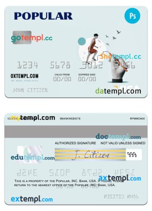USA Popular, Inc. Bank visa card template in PSD format