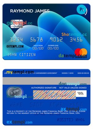 USA Raymond James Financial Bank mastercard template in PSD format