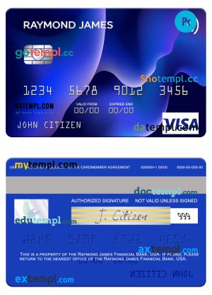 USA Raymond James Financial Bank visa card template in PSD format
