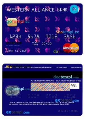 USA Western Alliance Bank mastercard template in PSD format