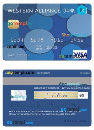 USA Western Alliance Bank visa card template in PSD format