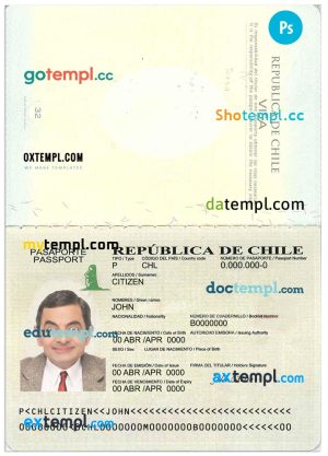 Chile passport template in PSD format, version 2
