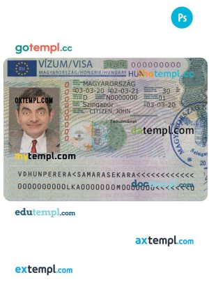 Hungary travel visa template in PSD format, version 2