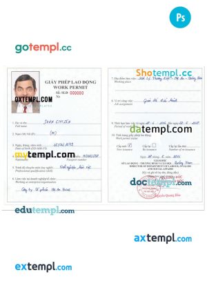 VIETNAM work permit PSD template, with fonts