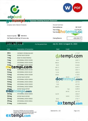 OTP Bank firm statement Word and PDF template