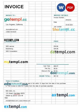 SEO Invoice template in word and pdf format