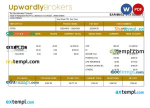 stockbrokers company payslip template in Word and PDF formats