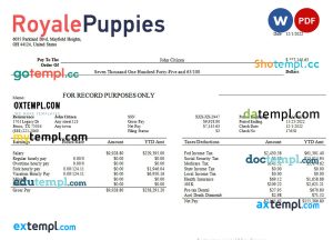 veterinary medicine company earning statement in Word and PDF formats