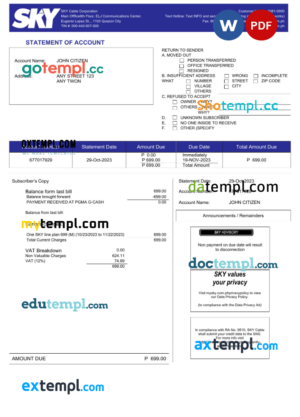 Philippines Sky Cable Corporation utility bill Word and PDF template