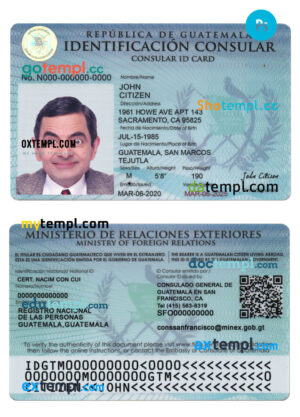 Guatemala consular ID card PSD template, completely editable