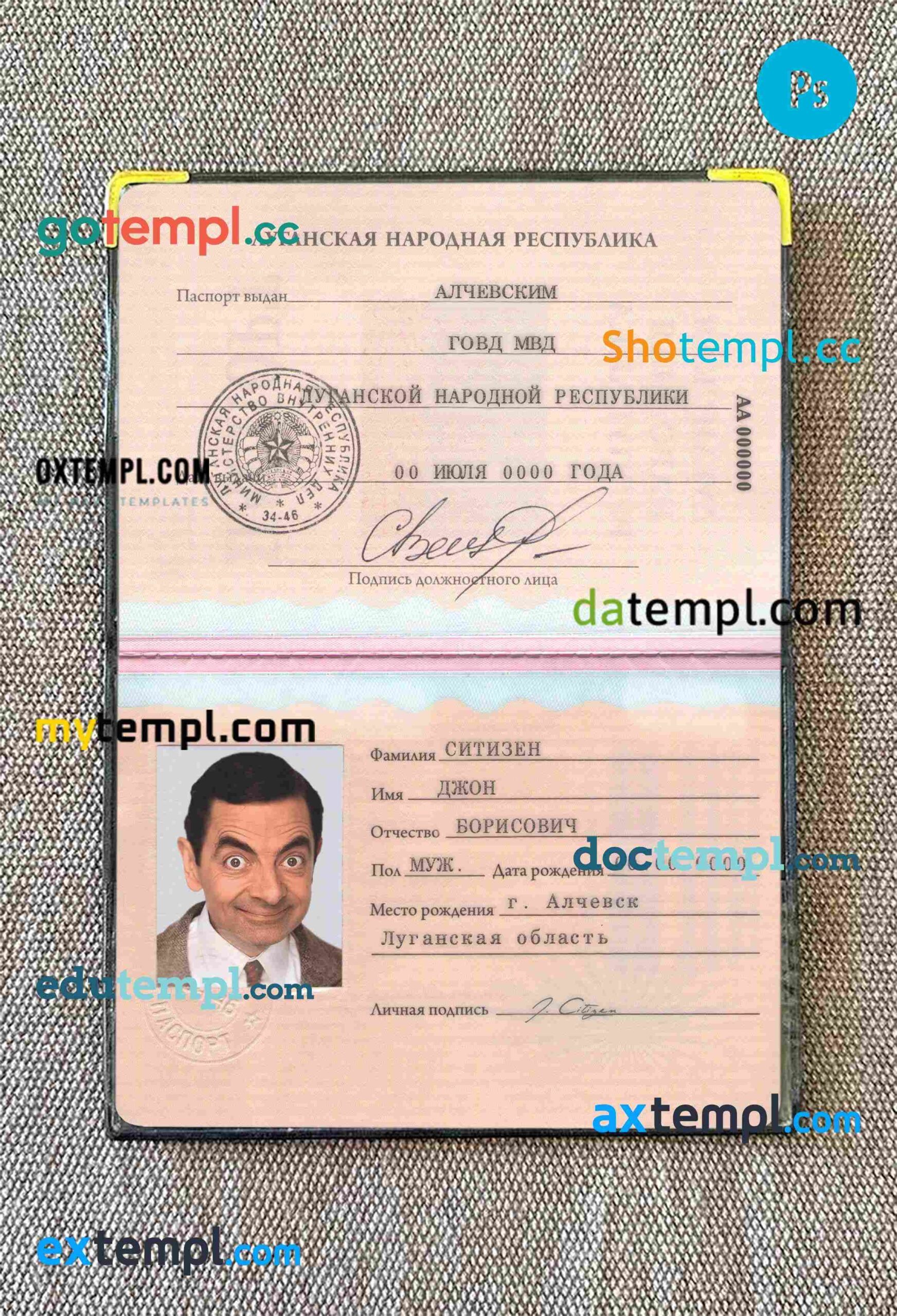 Luhansk People s republic passport PSD files, scan and photograghed image, 2 in 1