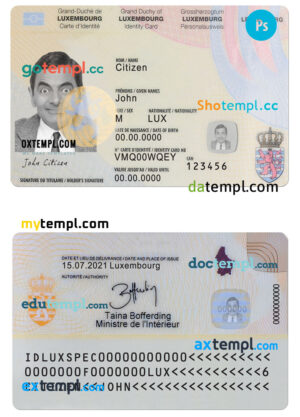 Luxembourg ID card PSD template, completely editable