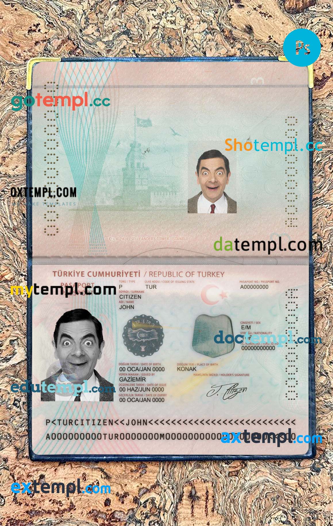 New Turkey passport editable PSD files, scan and photo-realistic look, 2 in 1