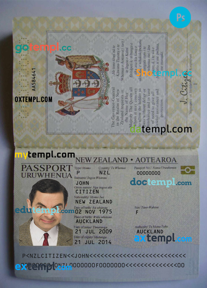 New Zealand passport PSDs, editable scan and photograghed picture template (2005-2009), 2 in 1