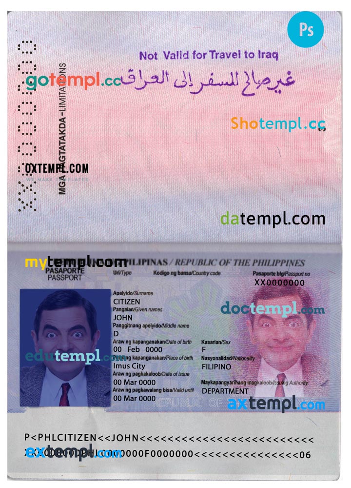 Philippines passport editable PSD files, scan and photo-realistic look, 2 in 1