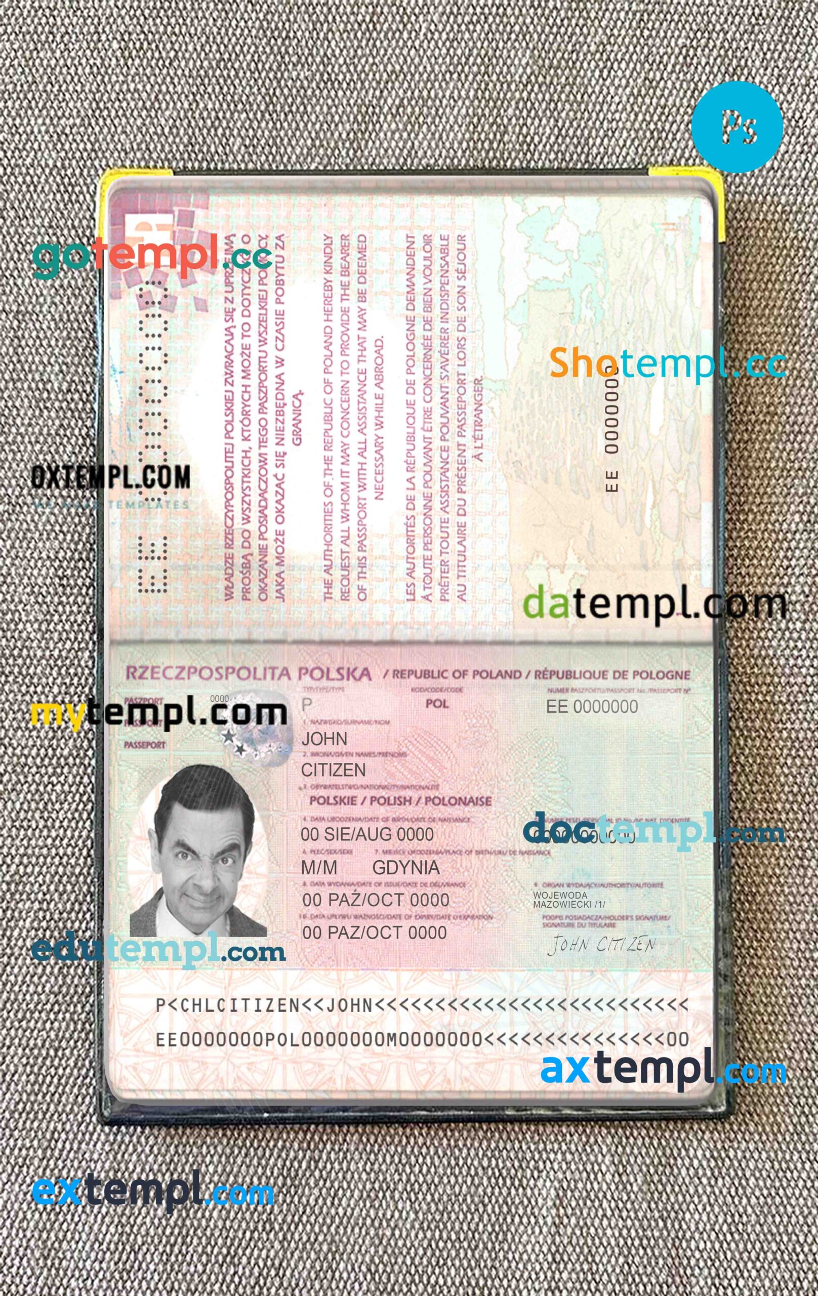 Poland passport PSD files, scan and photograghed image, 2 in 1