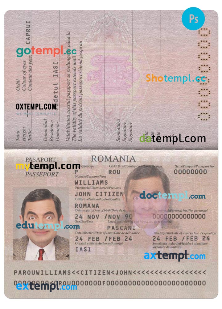 Romania passport editable PSD files, scan and photo taken image (2013-present ),2 in 1