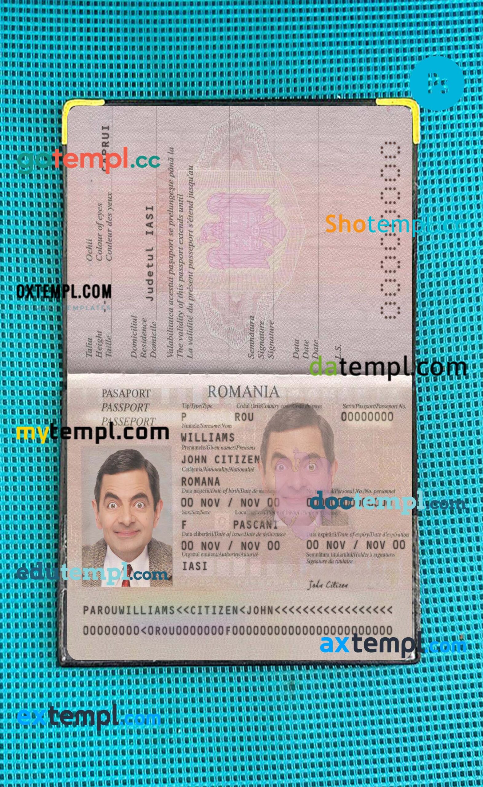 Romania passport editable PSD files, scan and photo taken image (2013-present ),2 in 1