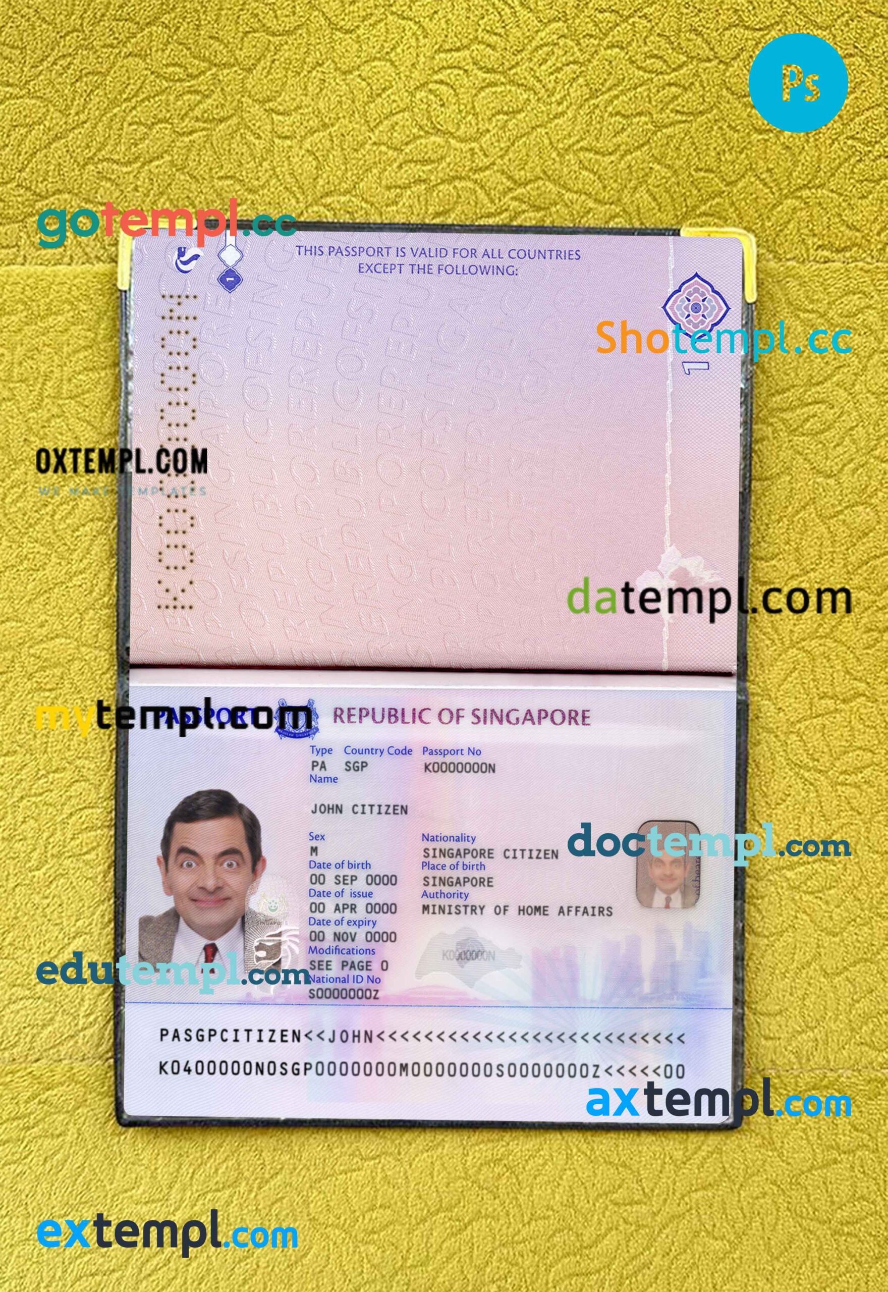 Singapore passport PSD files, scan and photograghed image (2017+), 2 in 1