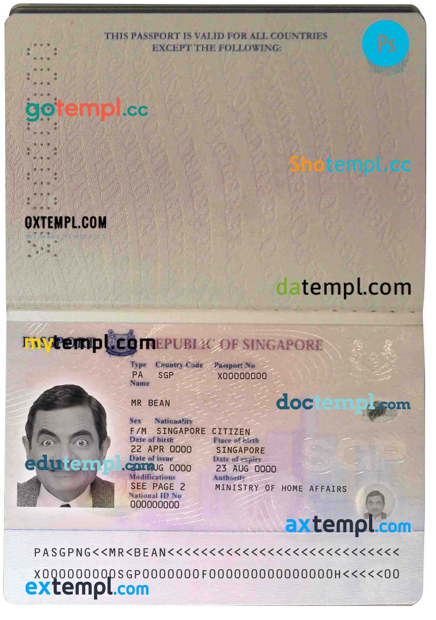 Singapore passport PSD files, scan and photo look templates (2006-2017),2 in 1