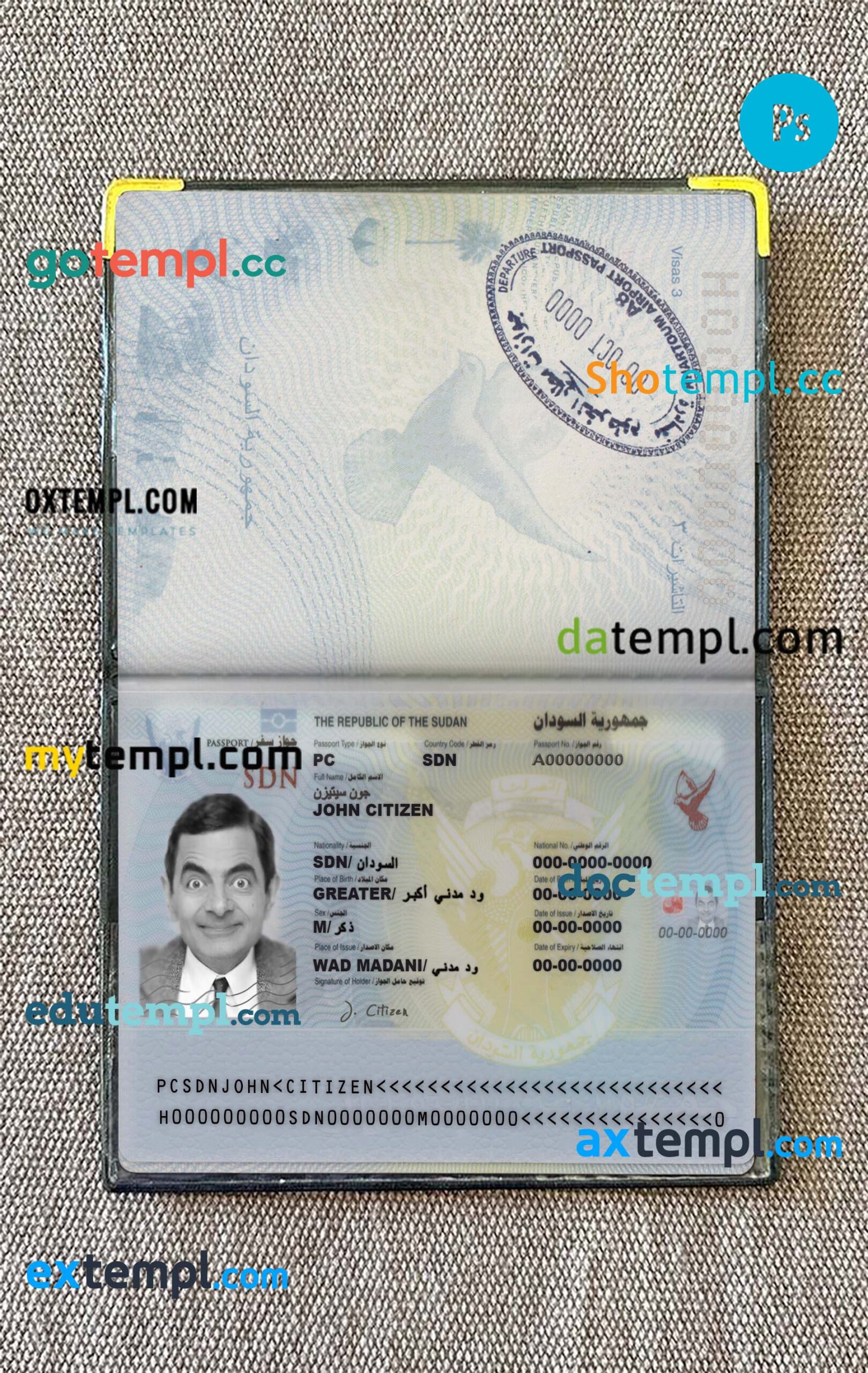 Sudan passport PSDs, editable scan and photograghed picture template, 2 in 1