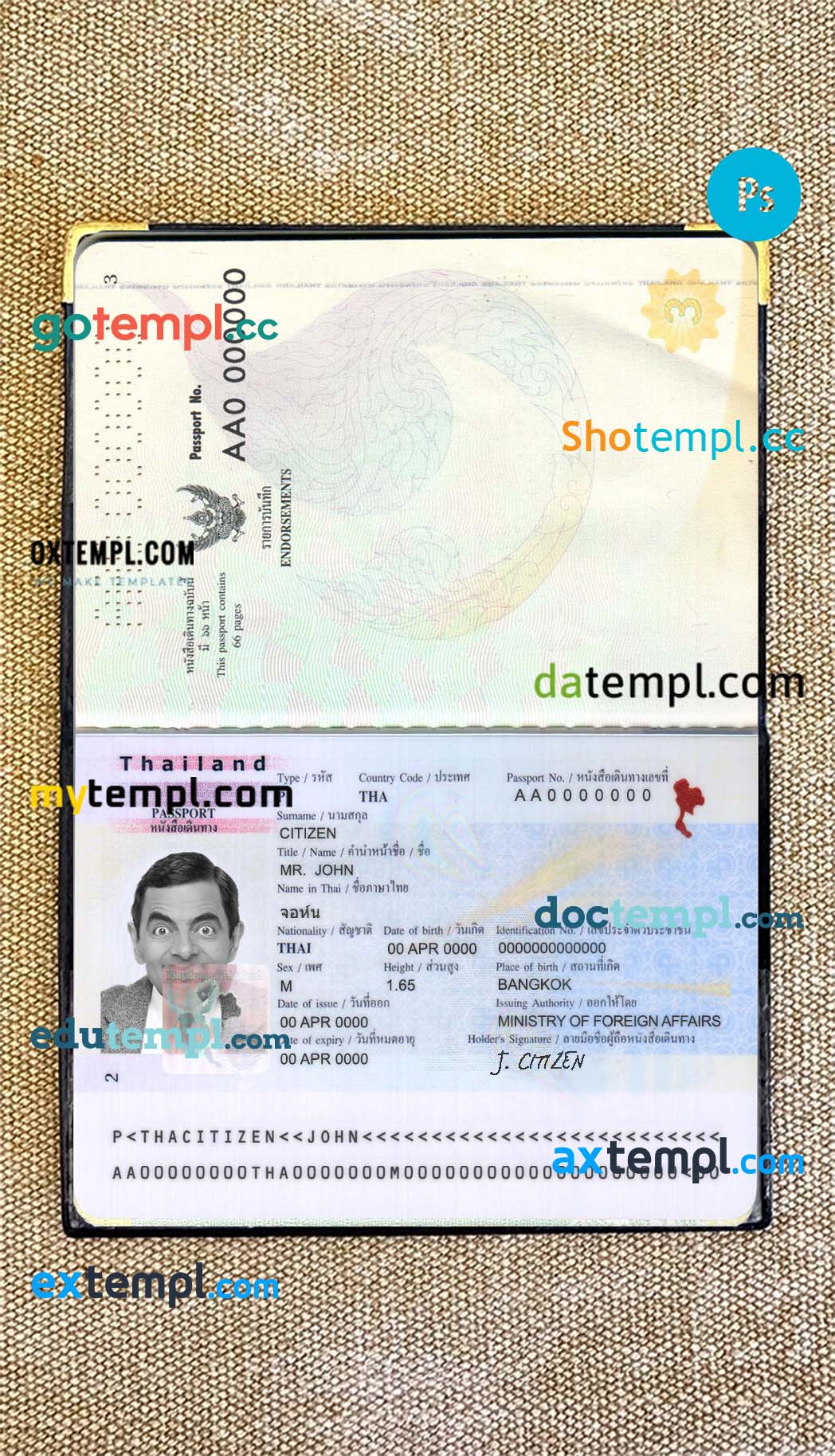 Thailand passport PSDs, editable scan and photograghed picture template, 2 in 1
