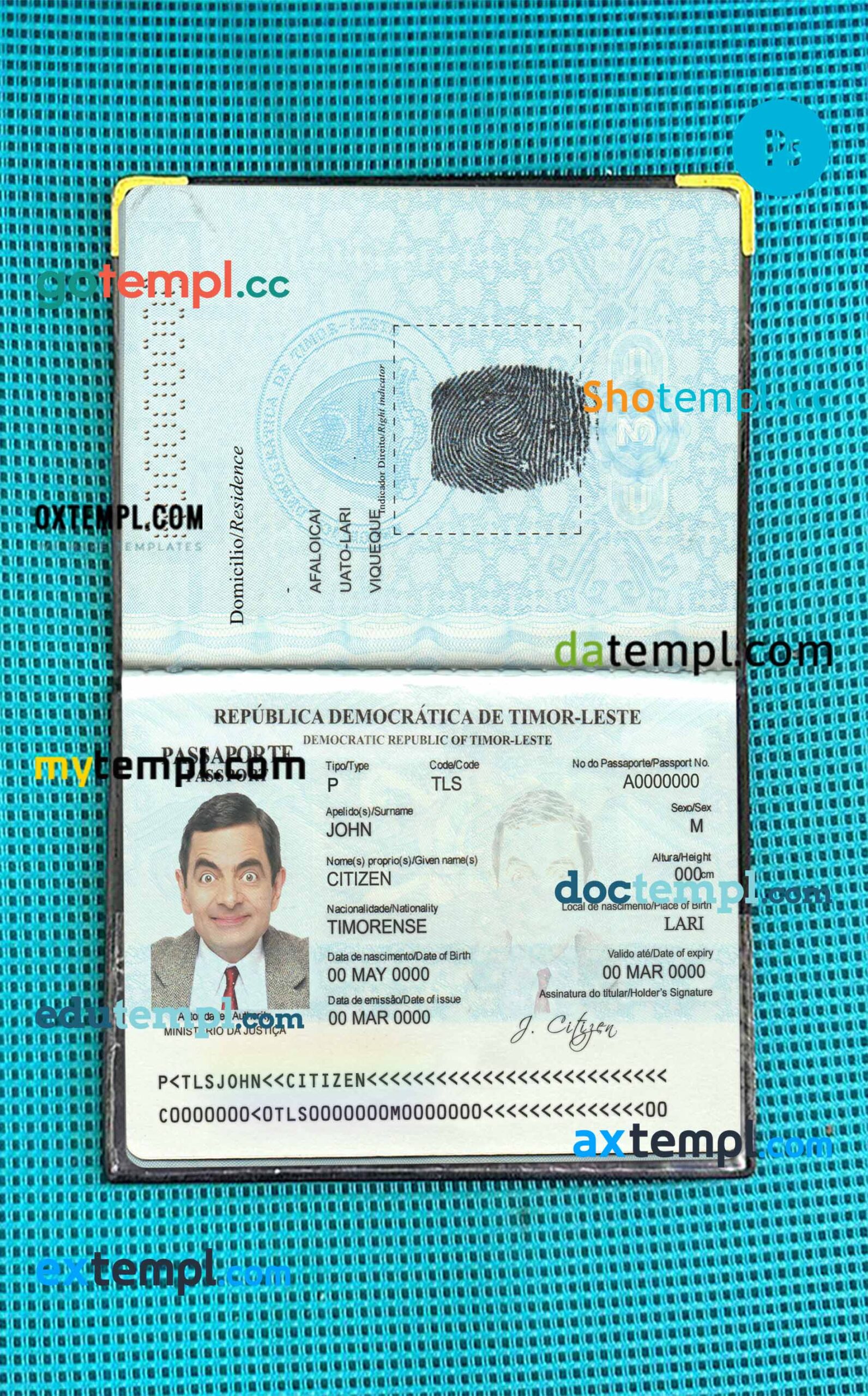Timor-Leste passport editable PSD files, scan and photo taken image, 2 in 1