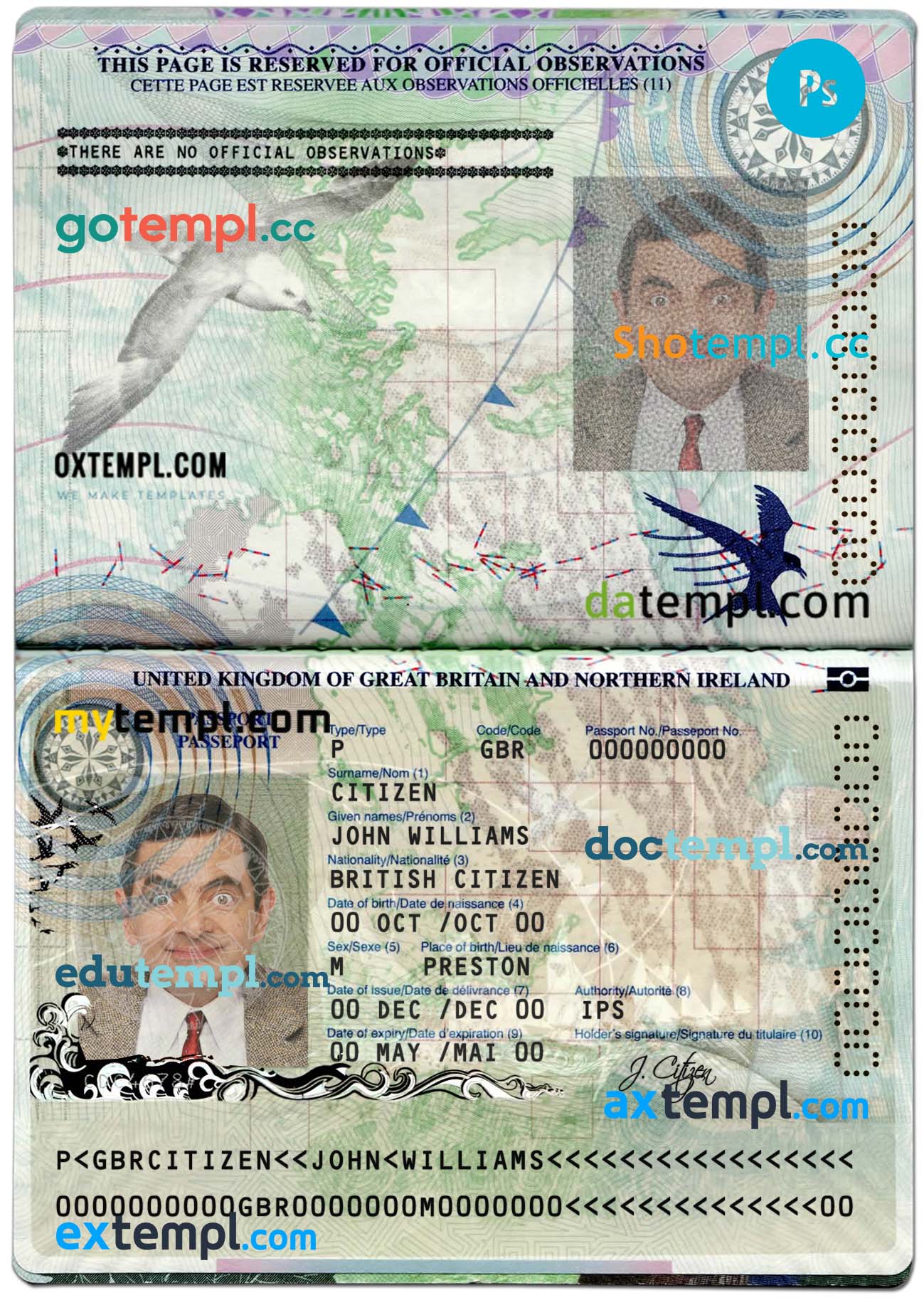 United Kingdom of Great Britain passport PSD files, scan and photograghed image (2010-2015),2 in 1
