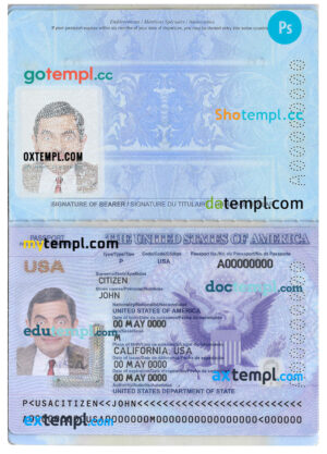 USA passport template in PSD format, 2020-2023