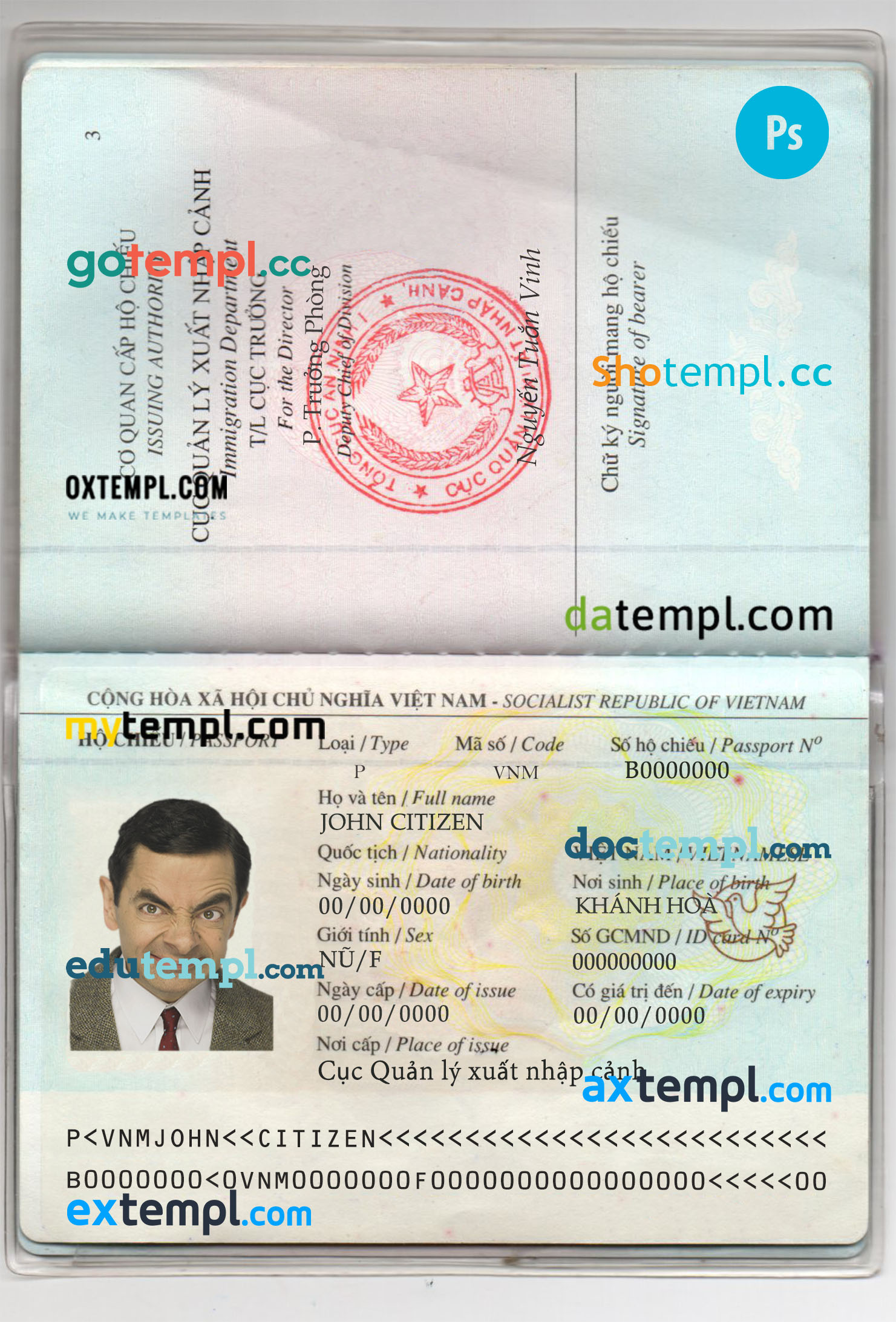 Vietnam passport editable PSDs, scan and photo-realistic snapshot, 2 in 1